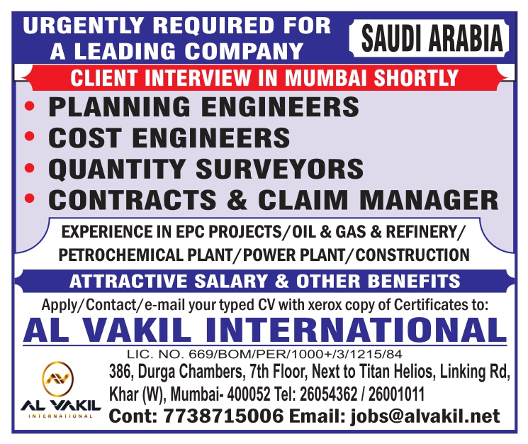 URGENTLY REQUIRED FOR A LEADING COMPANY SAUDI ARABIA