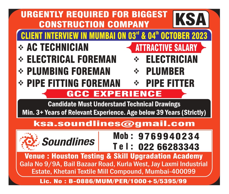 URGENTLY REQUIRED FOR BIGGEST CONSTRUCTION COMPANY KSA