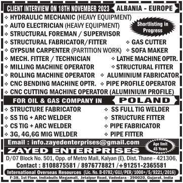 Urgent Requirement FOR OIL & GAS COMPANY IN Albania and Poland