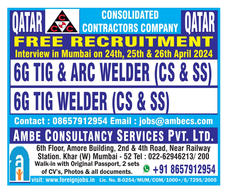 URGENTLY REQUIRED FOR CONSOLIDATED CONTRACTORS COMPANY QATAR