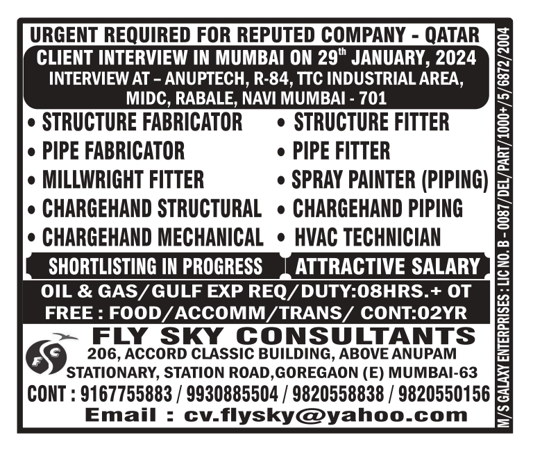 URGENTLY REQUIRED FOR REPUTED COMPANY - QATAR